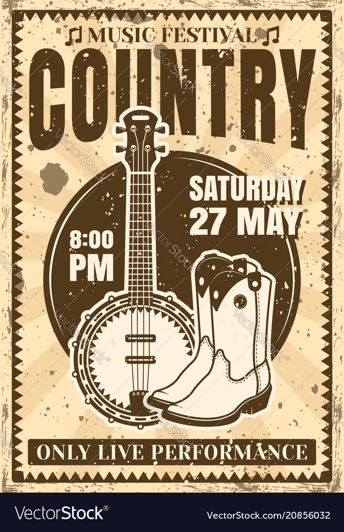 Country music festival vintage poster Royalty Free Vector