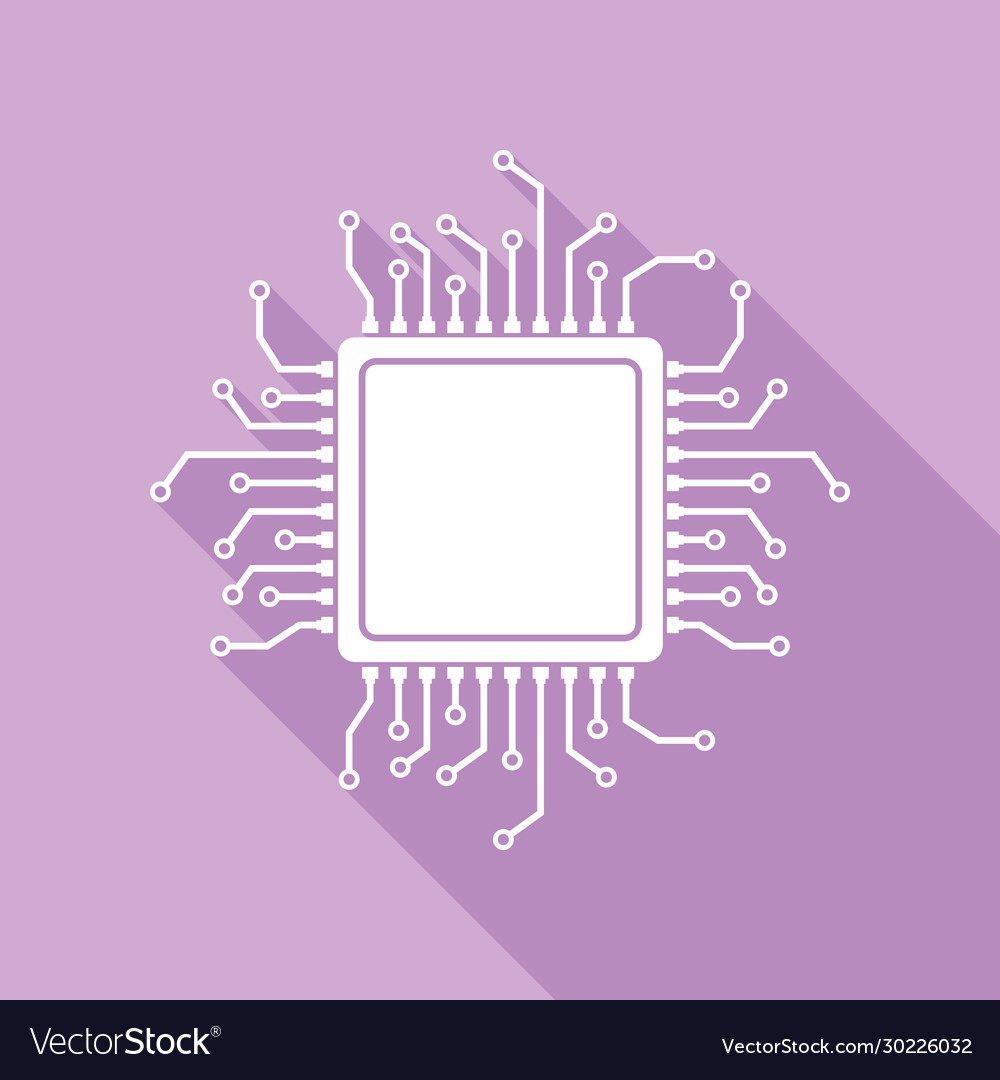 Cpu microprocessor white icon with long shadow