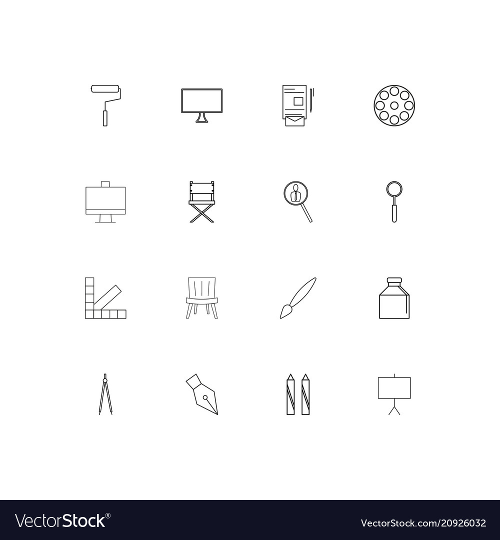 Creative process and design linear thin icons set