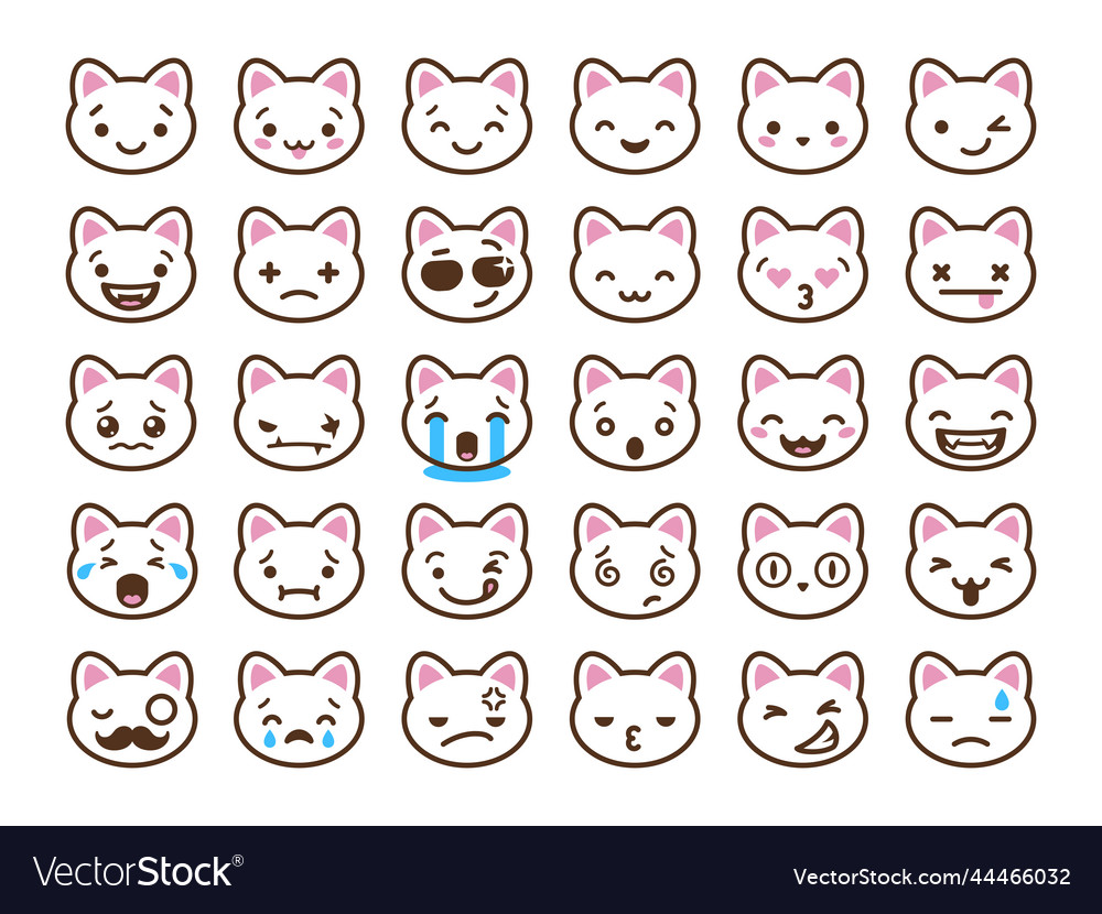 Cute kitten faces kawaii cats emoticons Royalty Free Vector