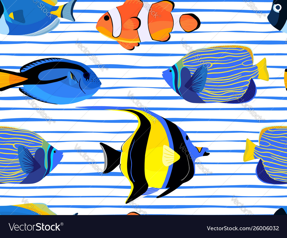 Fish underwater with bubbles seamless pattern vector image Fish underwater with bubbles seamless pattern