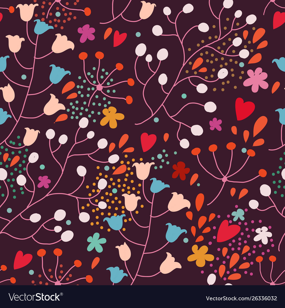 Floral seamless pattern with flowers and leaves