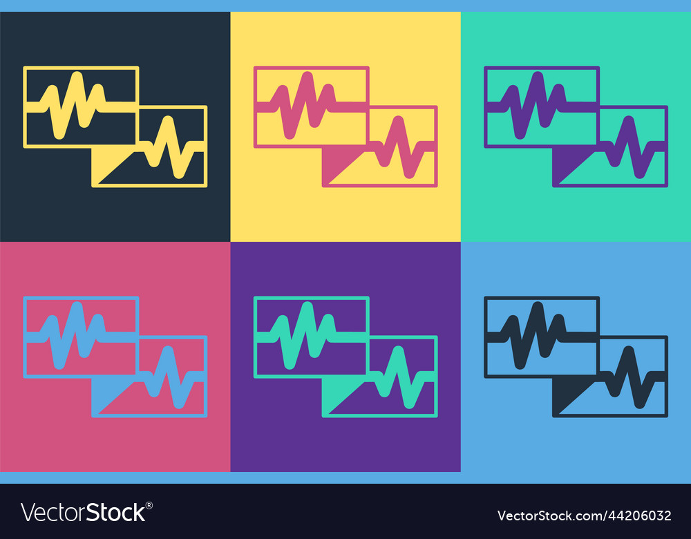 Pop art computer monitor with cardiogram icon vector image Pop art computer monitor with cardiogram icon