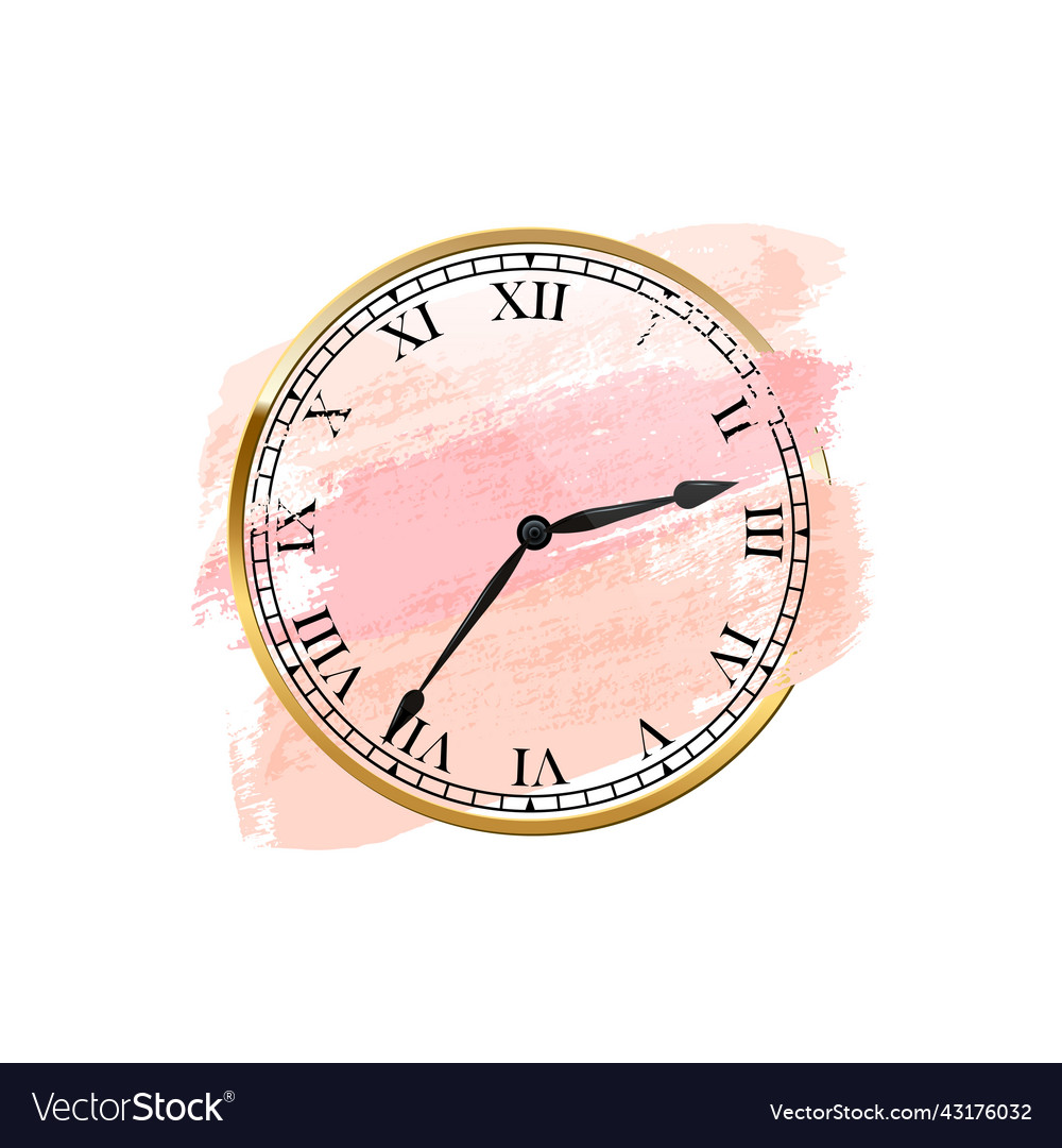 Round clock with golden frame realistic