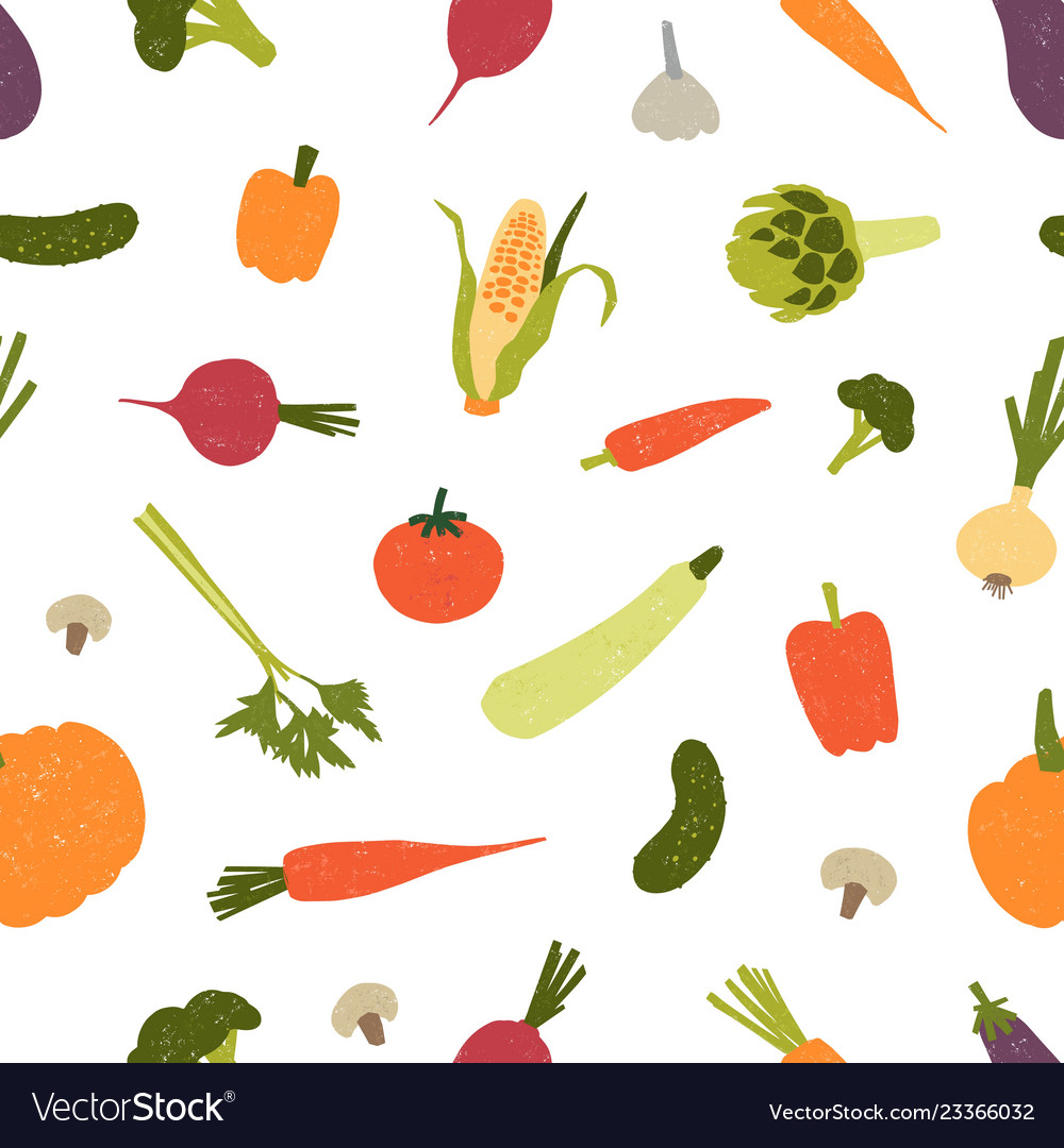 Seamless pattern with harvested crops or fresh raw