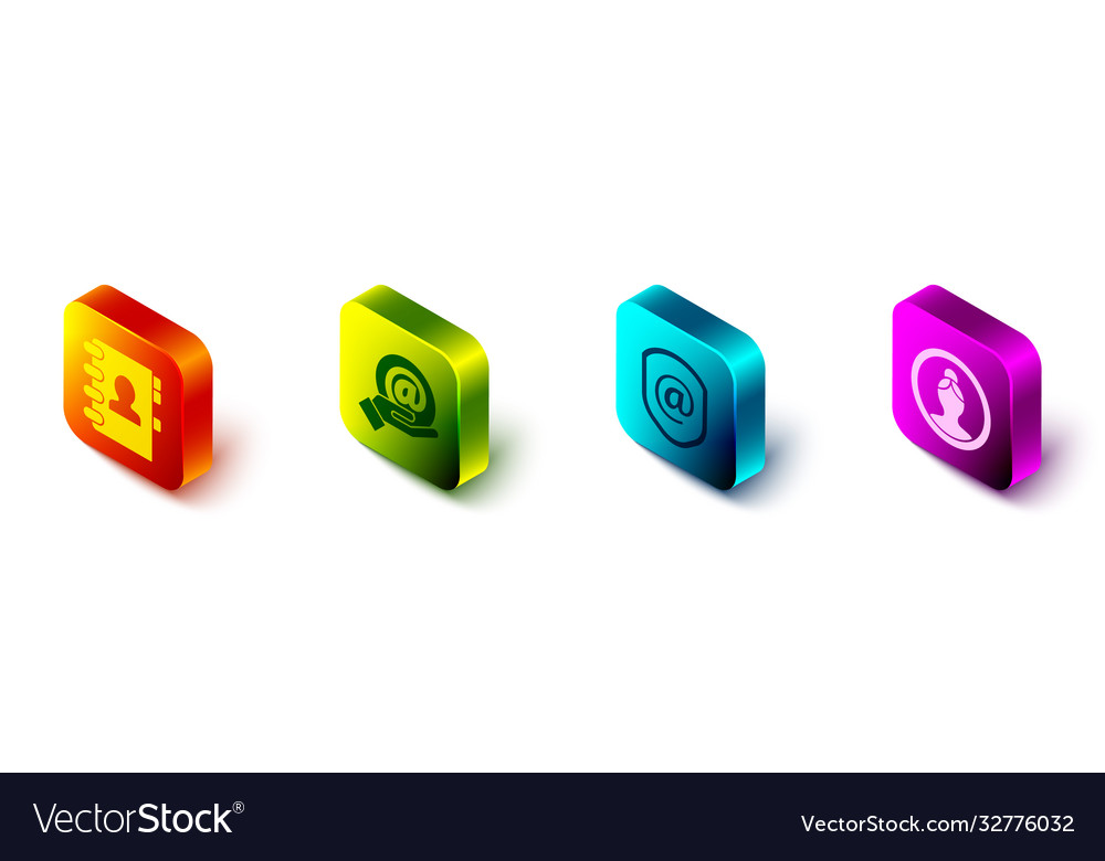 Set isometric address book mail and e-mail vector image Set isometric address book mail and e-mail