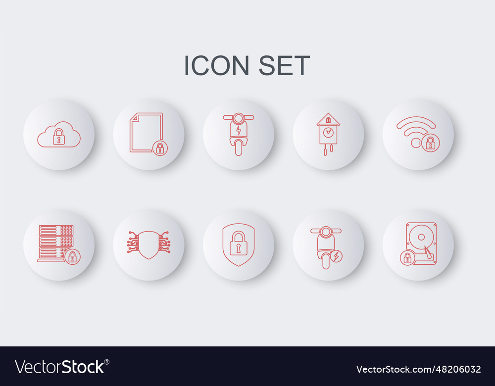 Set line hard disk drive and lock server security vector image Set line hard disk drive and lock server security