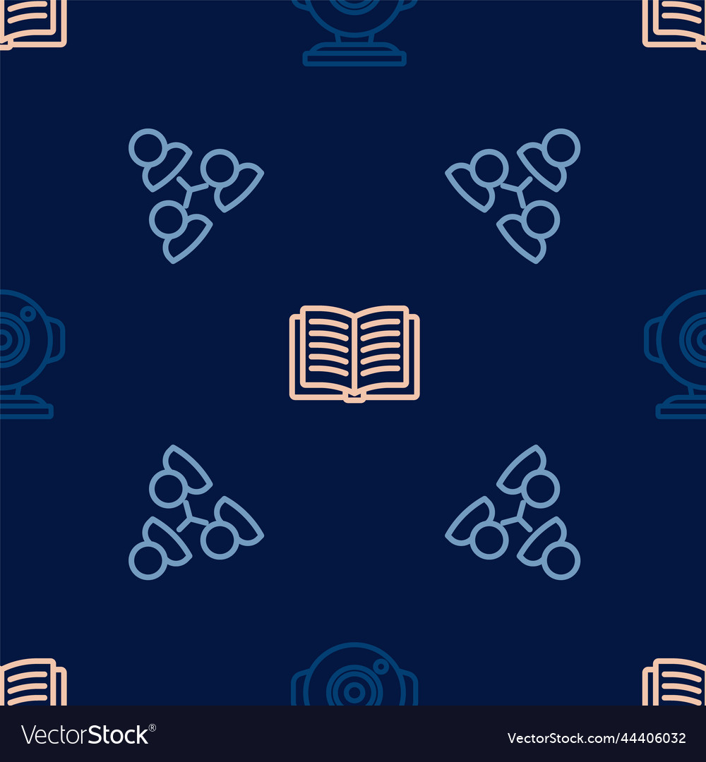 Set line web camera online class and open book vector image Set line web camera online class and open book