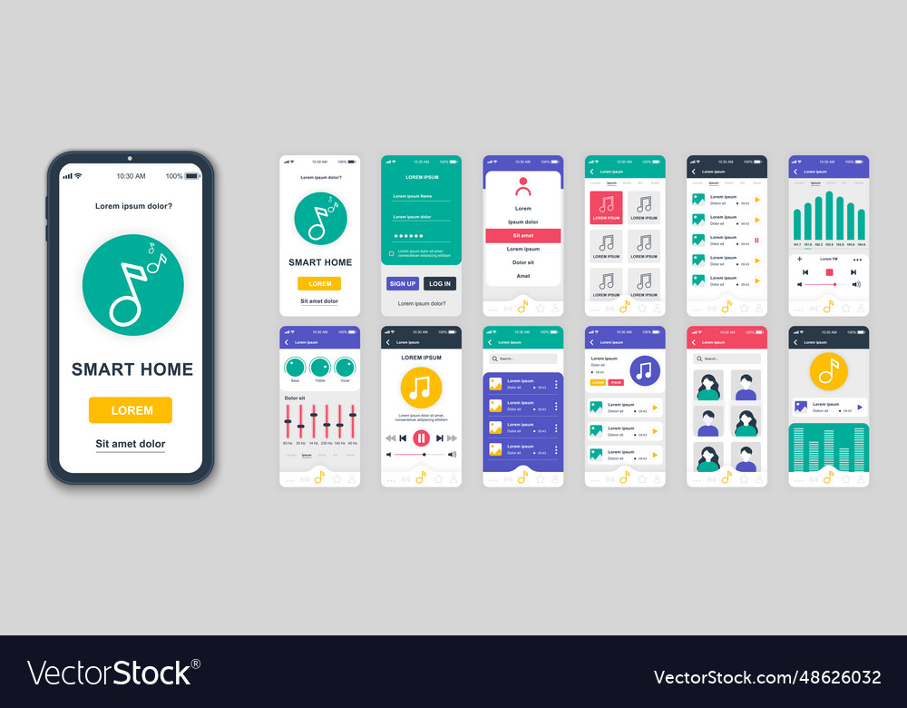 Set of ui ux gui screens music app flat design