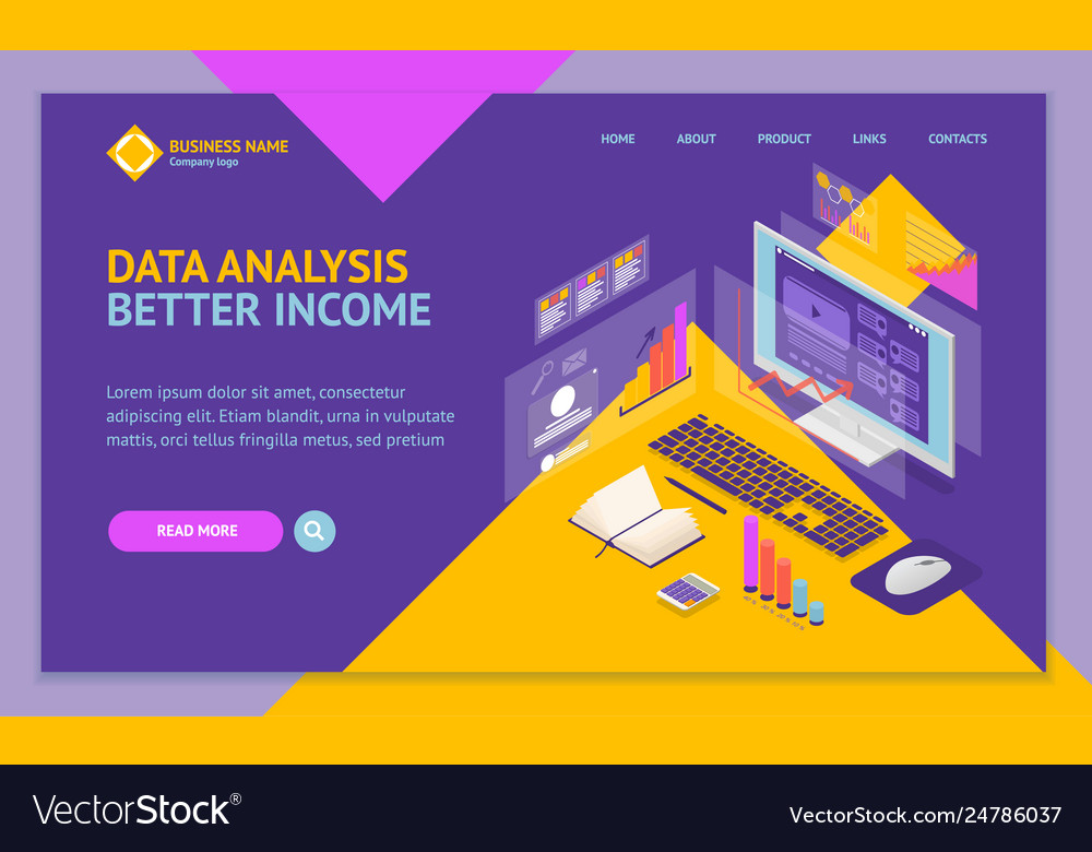 Analysis data investment concept landing web page vector image Analysis data investment concept landing web page