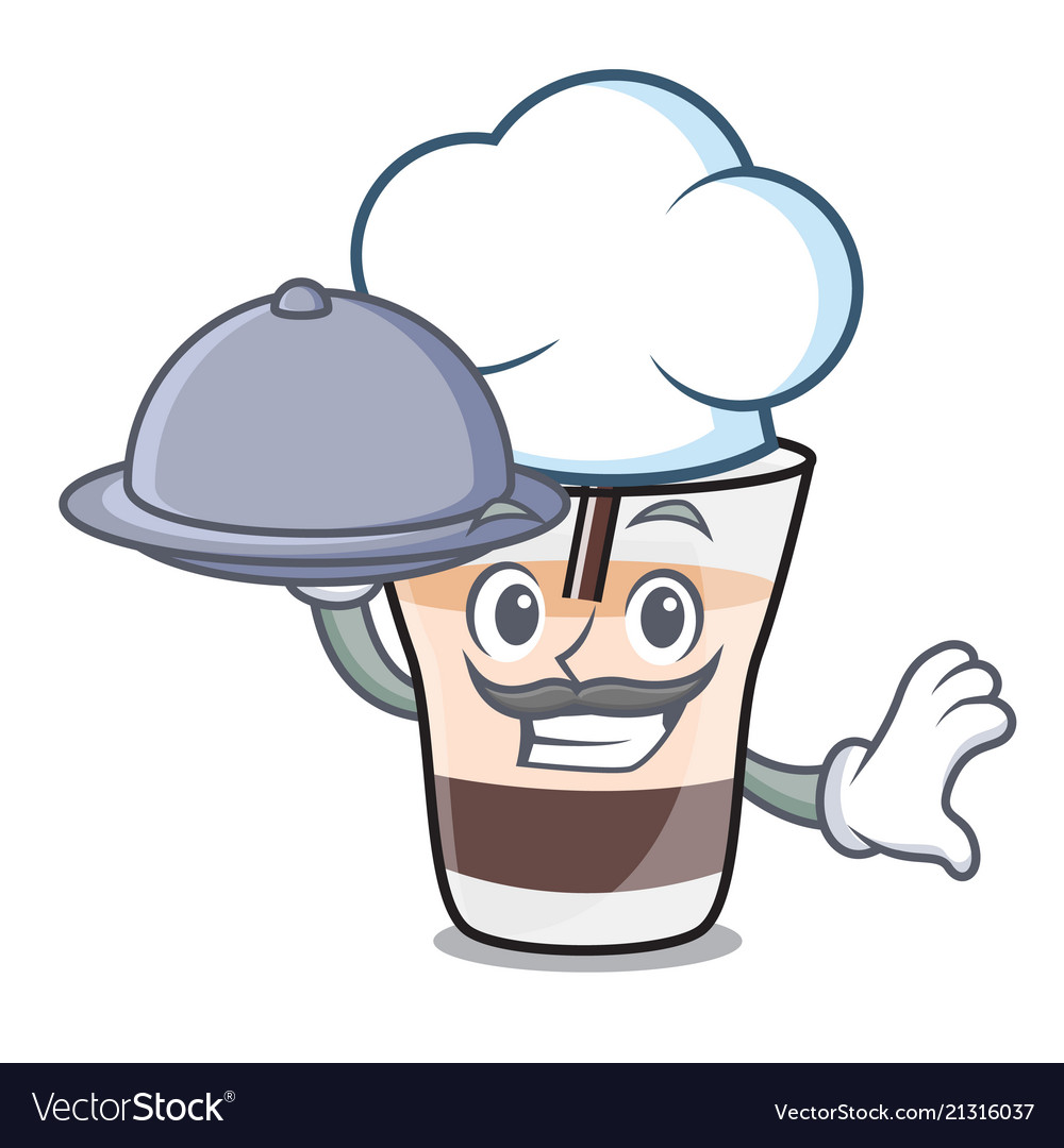 Chef with food white russian mascot cartoon