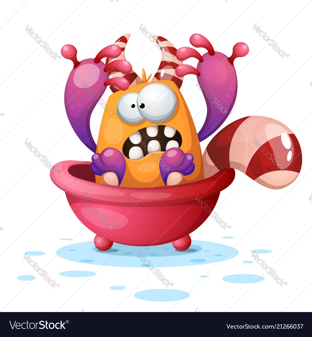 Cute funny monster in the bathroom cartoon Vector Image Cute funny monster in the bathroom cartoon Vector Image