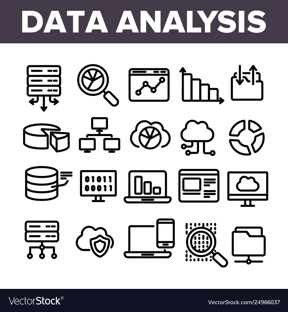 Data analysis web storage linear icons set vector image Data analysis web storage linear icons set