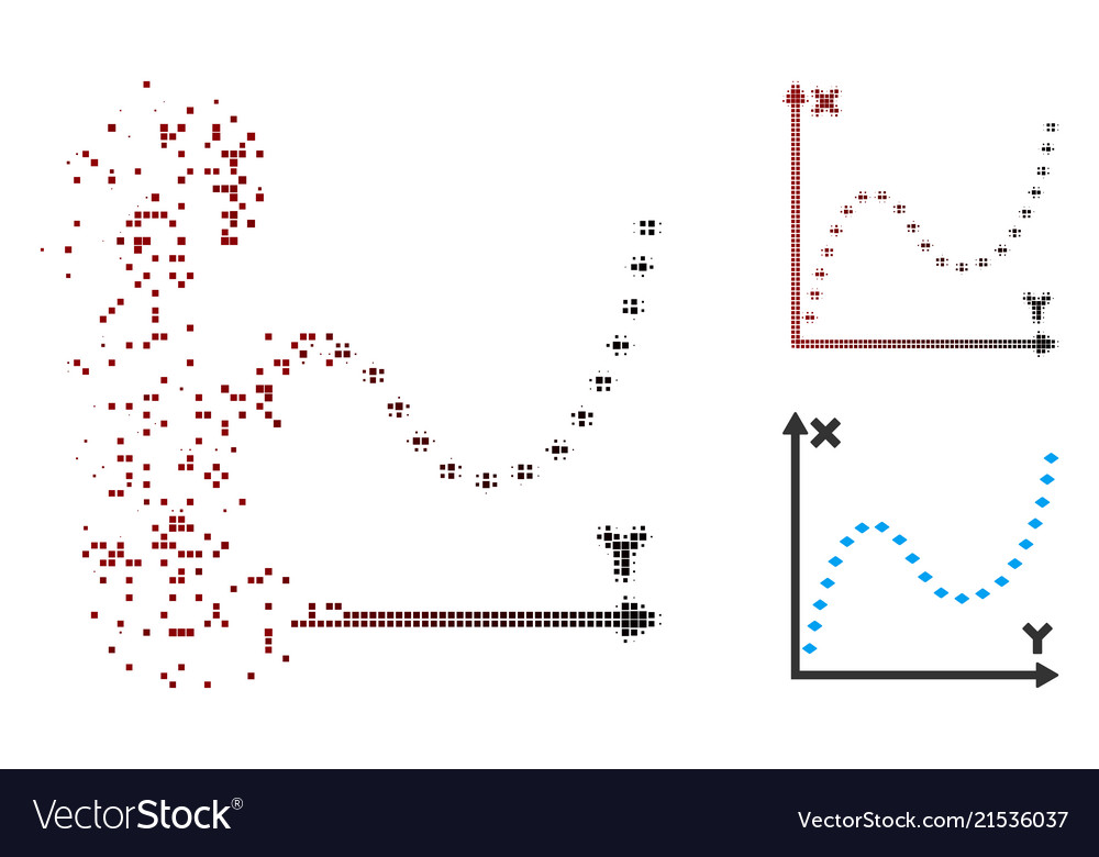 Dust pixel halftone dotted function graph icon vector image Dust pixel halftone dotted function graph icon