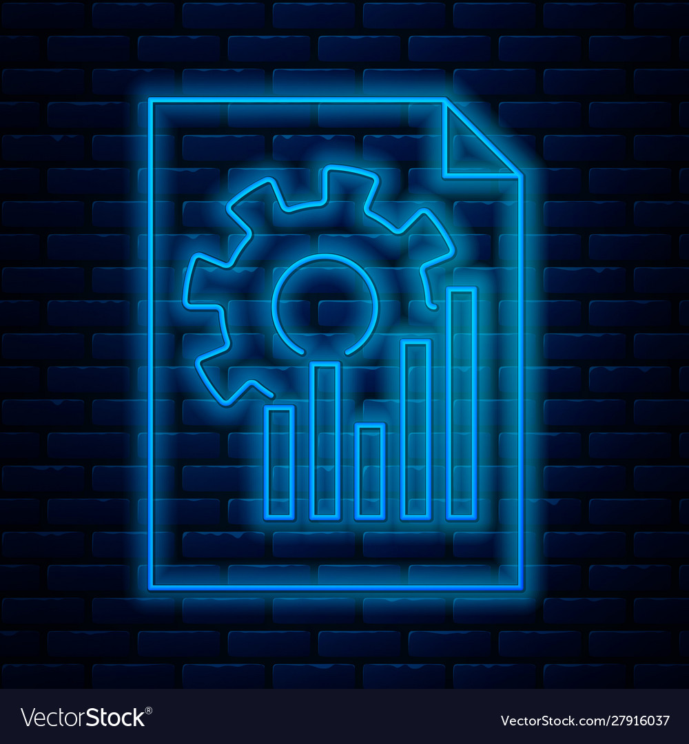 Glowing neon line document with graph chart icon vector image Glowing neon line document with graph chart icon