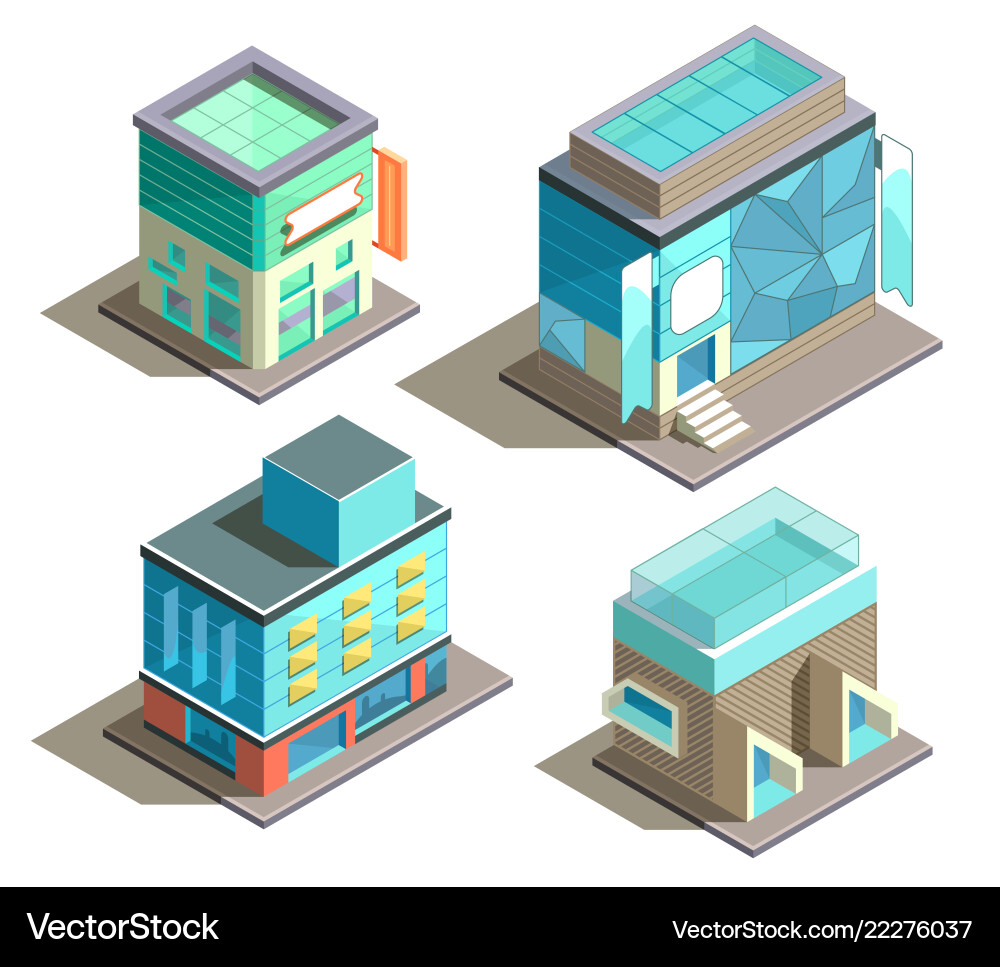 Isometric set modern buildings Royalty Free Vector Image