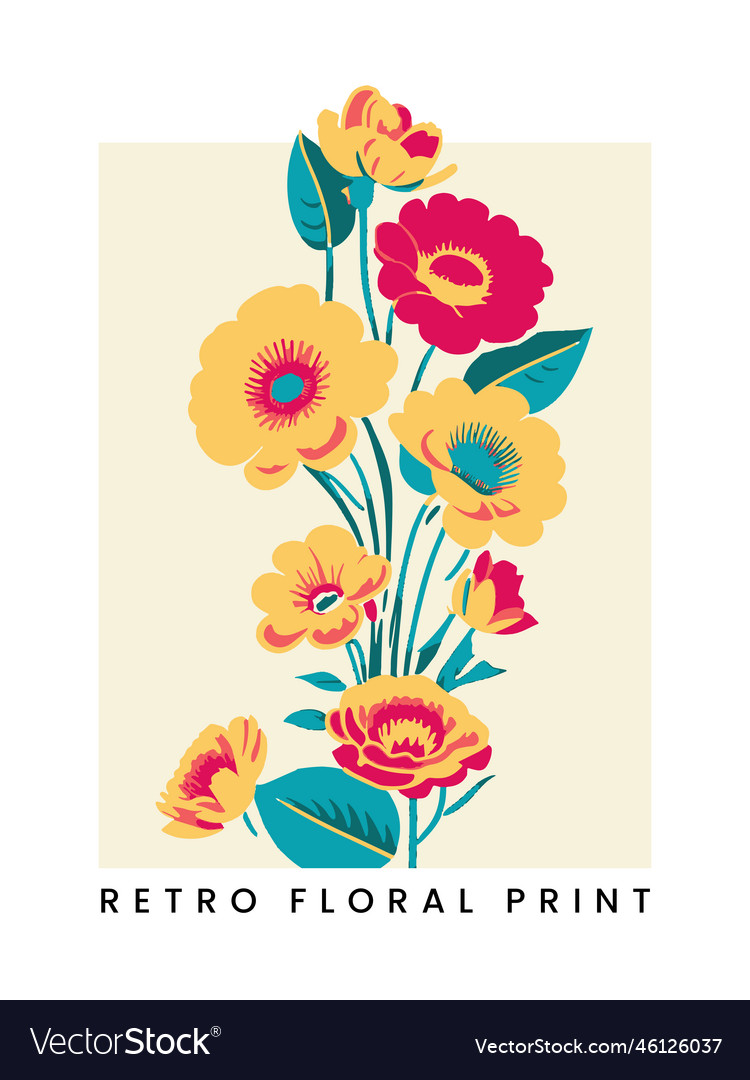 Minimalist retro screen print botanical floral Vector Image