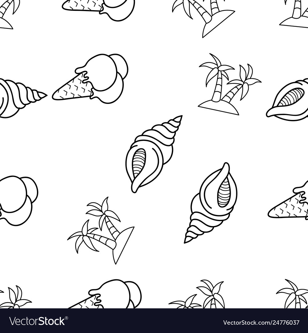 Seamless pattern sea shell palm tree and ice