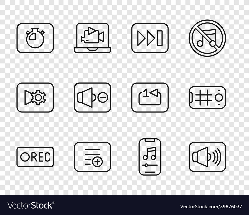 Set line record button speaker volume fast vector image Set line record button speaker volume fast