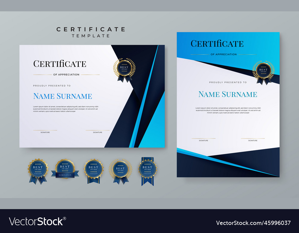 Set of modern elegant blue certificate Royalty Free Vector