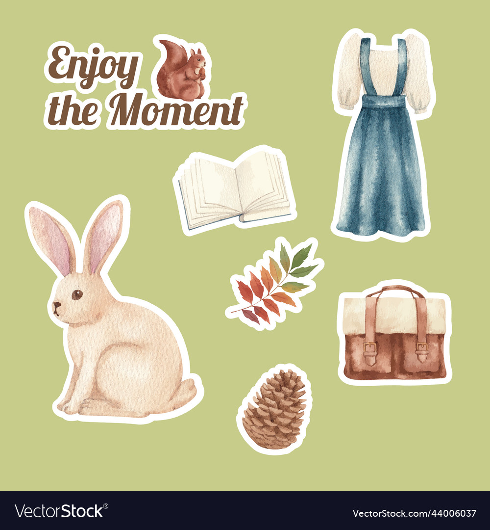 Sticker template with autumn outfit woodland life