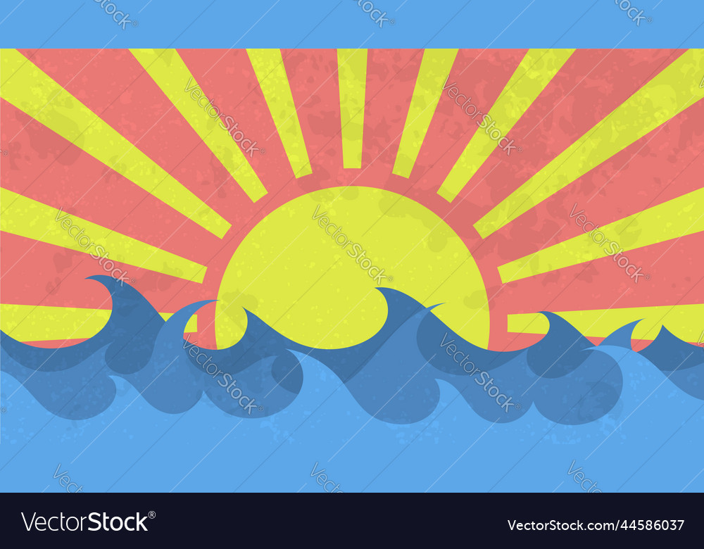 Vintage background with sea waves and sun vector image Vintage background with sea waves and sun