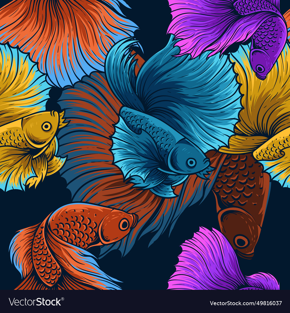 Vintage betta fish seamless pattern