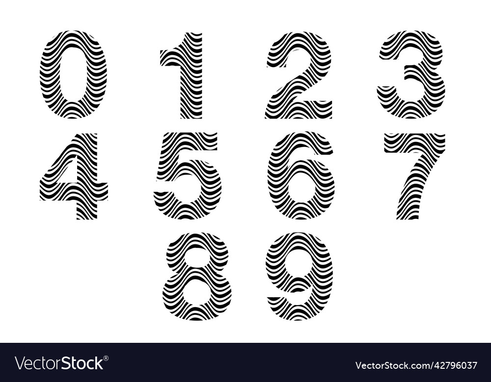 Wave line number set of numbers design vector image Wave line number set of numbers design