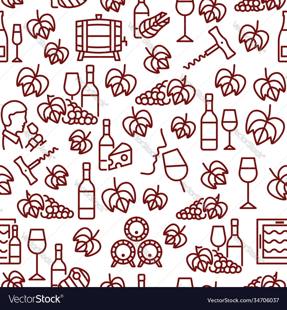 Wine seamless pattern with flat line icon red Vector Image Wine seamless pattern with flat line icon red