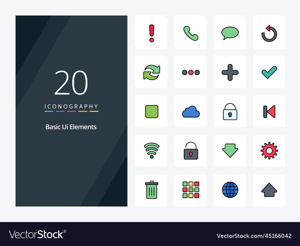 20 basic ui elements line filled icon