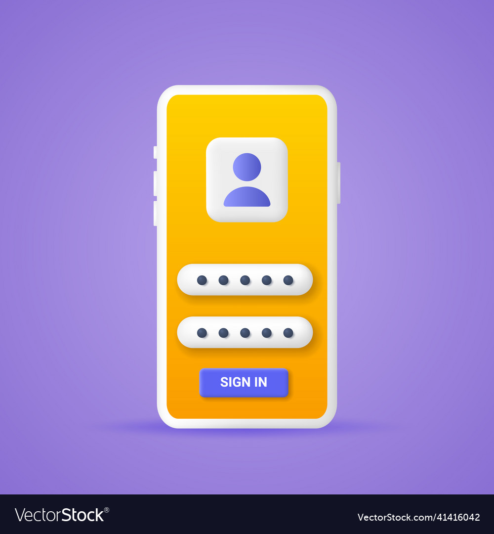 A mobile phone with user account to log vector image A mobile phone with user account to log