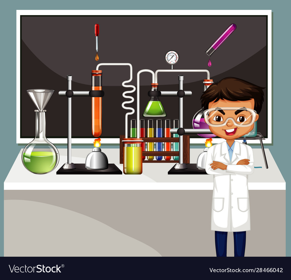 Classroom scene with science teacher Royalty Free Vector