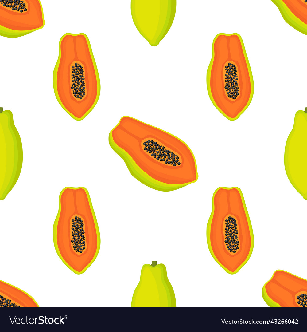 Exotic papaya vegan fruit flat seamless pattern Vector Image