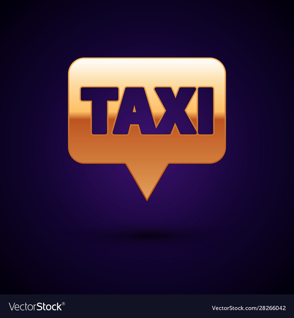Gold map pointer with taxi icon isolated on dark vector image Gold map pointer with taxi icon isolated on dark