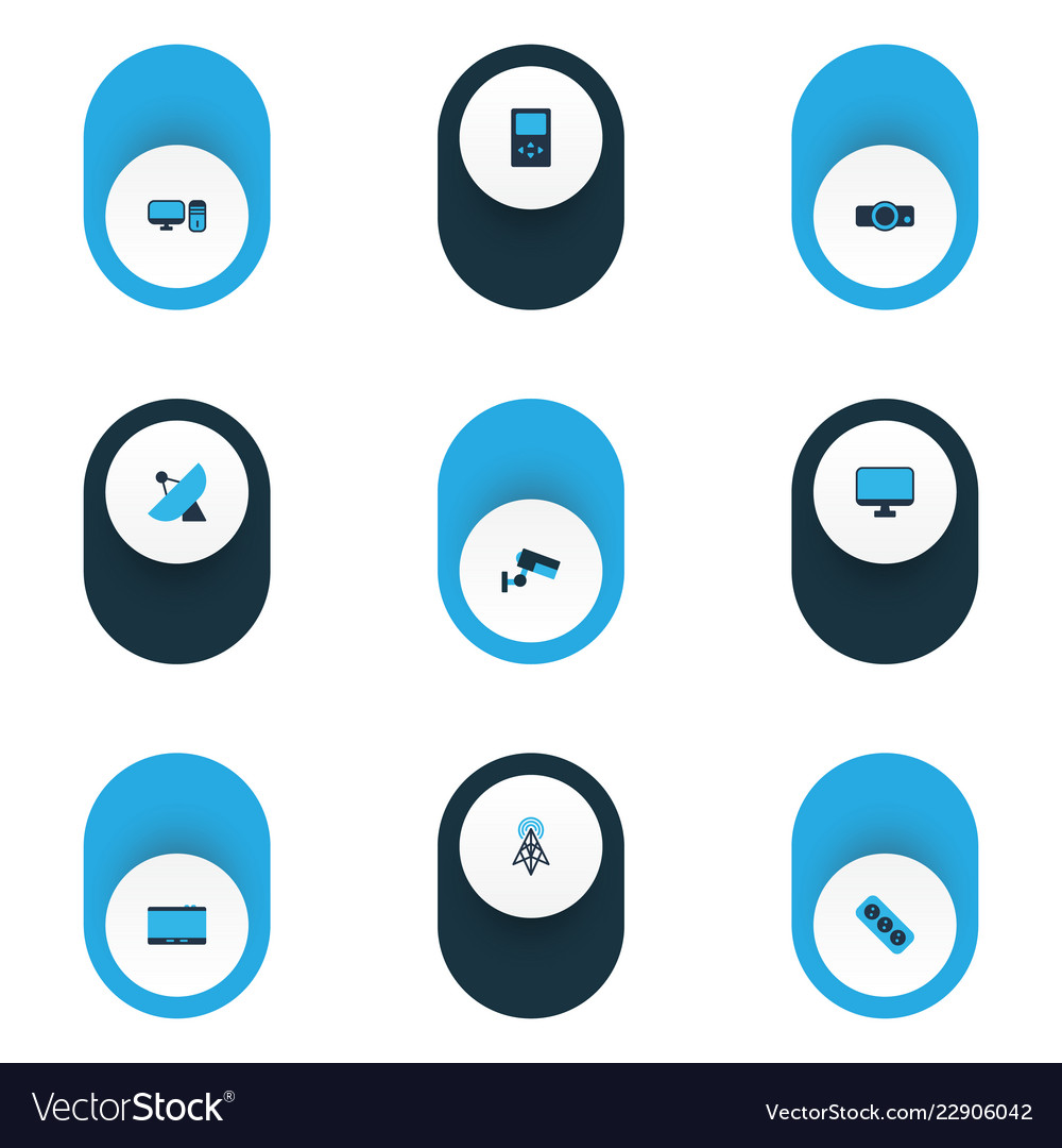 Hardware icons colored set with socket projector vector image Hardware icons colored set with socket projector