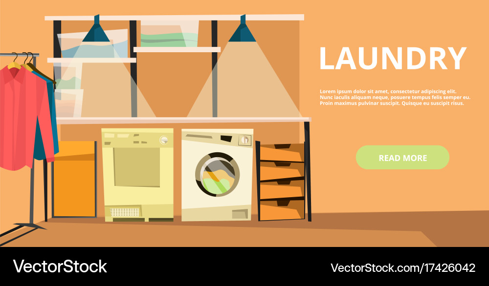 Laundry Horizontal Banner In Flat Style Royalty Free Vector