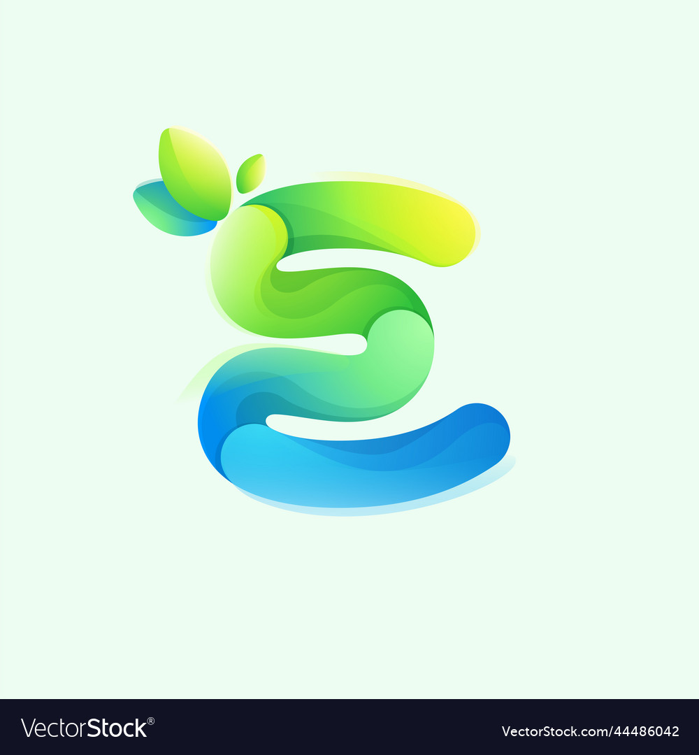 Letter e eco logo with gradient lines green