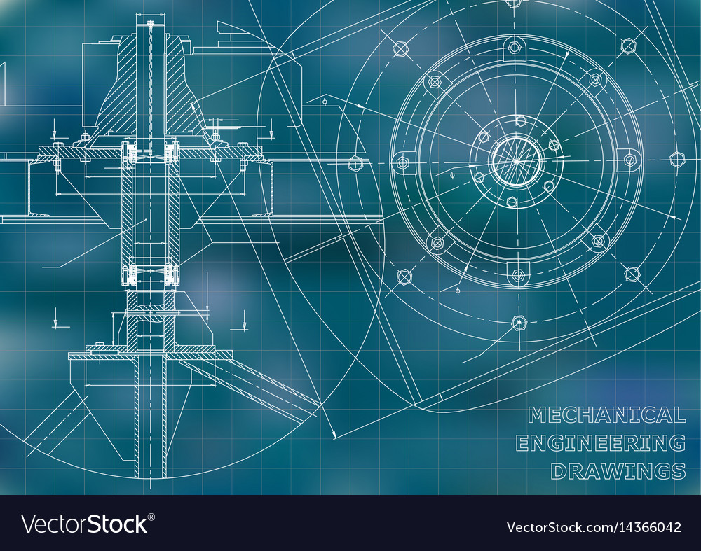 Mechanical Engineering Drawings Blue Background Vector Image