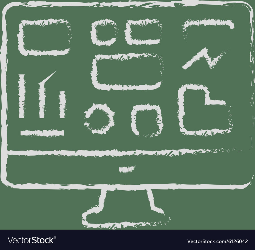 Monitor with a business graph icon drawn in chalk