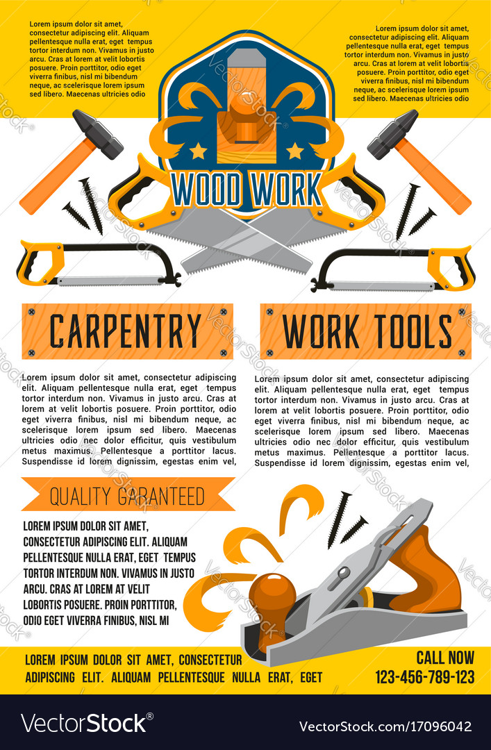 Poster of carpentry woodwork work tools Royalty Free Vector