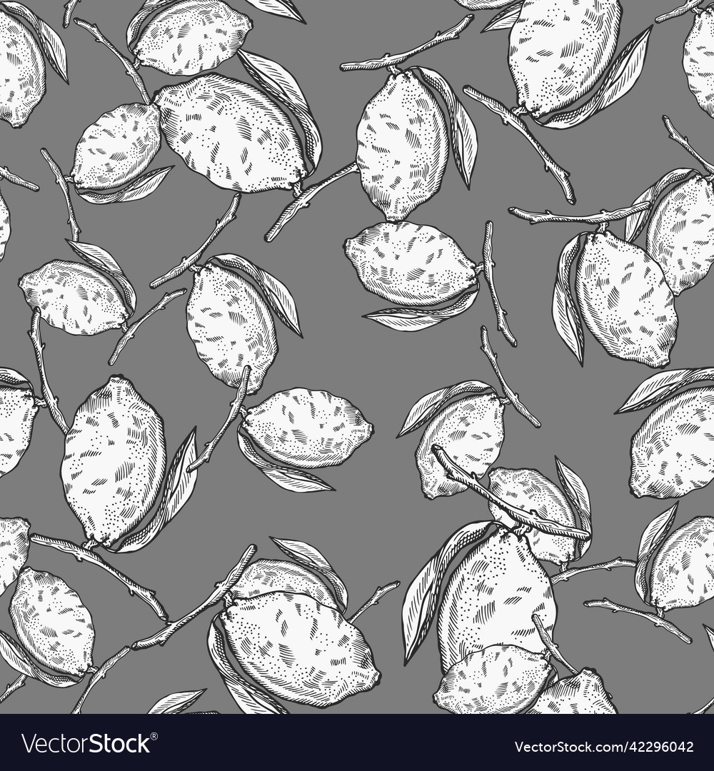 Seamless pattern lemon on branch with leaves