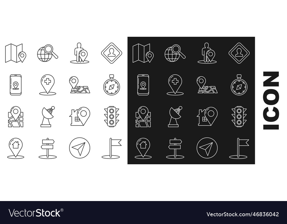 Set line flag traffic light compass map marker vector image Set line flag traffic light compass map marker