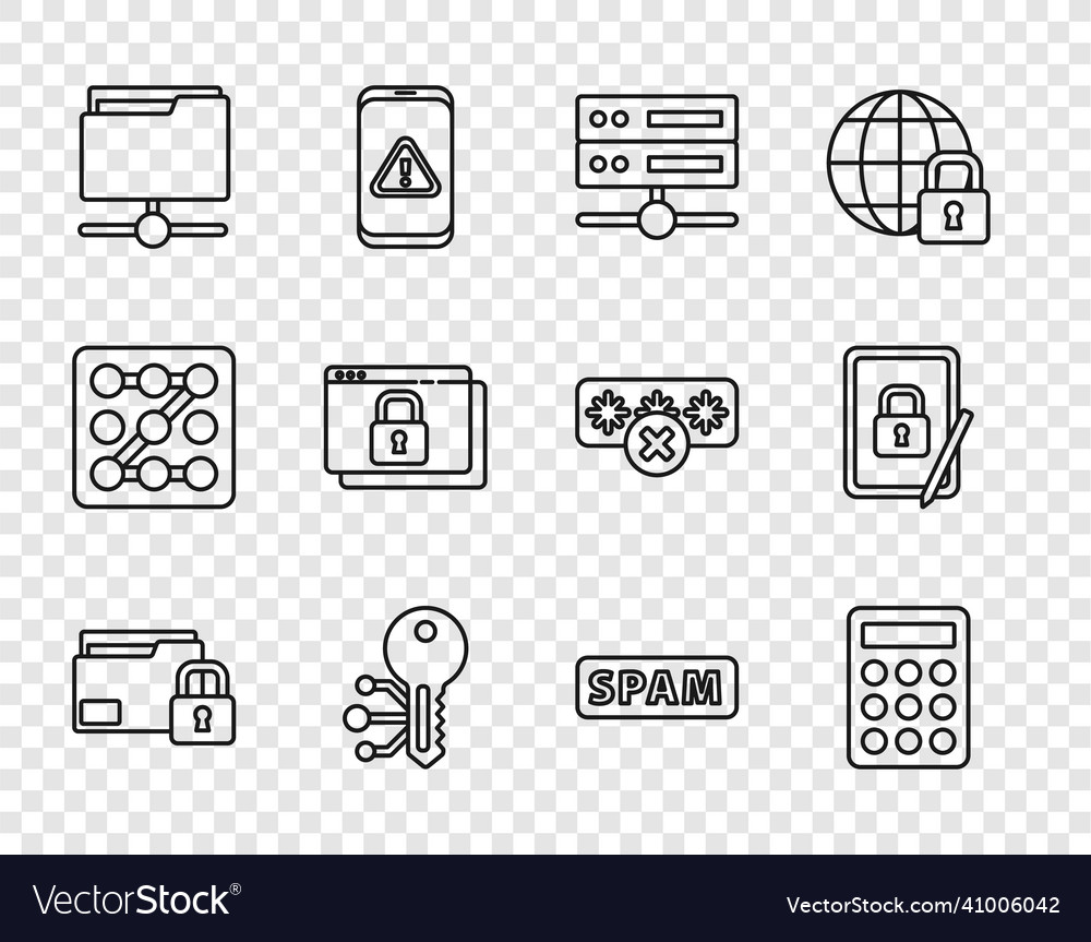 Set line folder and lock password protection vector image Set line folder and lock password protection