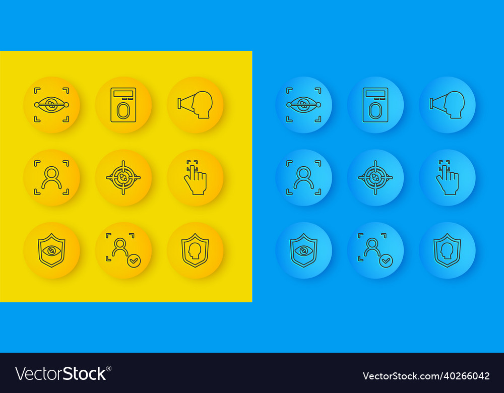 Set line shield eye scan face recognition vector image Set line shield eye scan face recognition