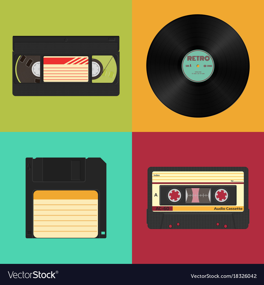Set of retro audio video and data storage