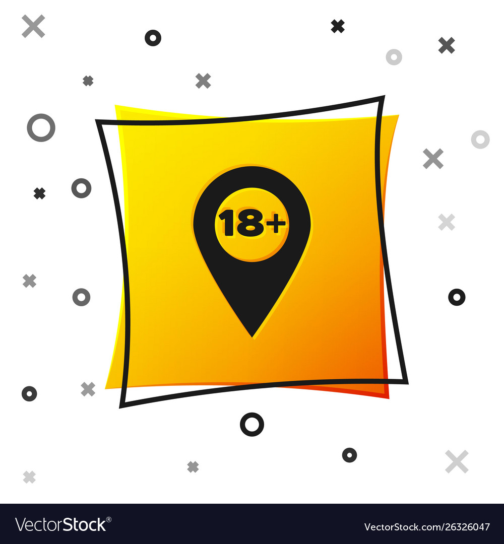 Black map pointer with 18 plus icon isolated vector image Black map pointer with 18 plus icon isolated