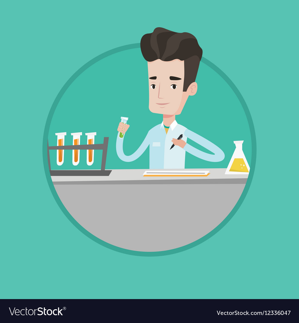 Laboratory assistant working with test tubes Vector Image