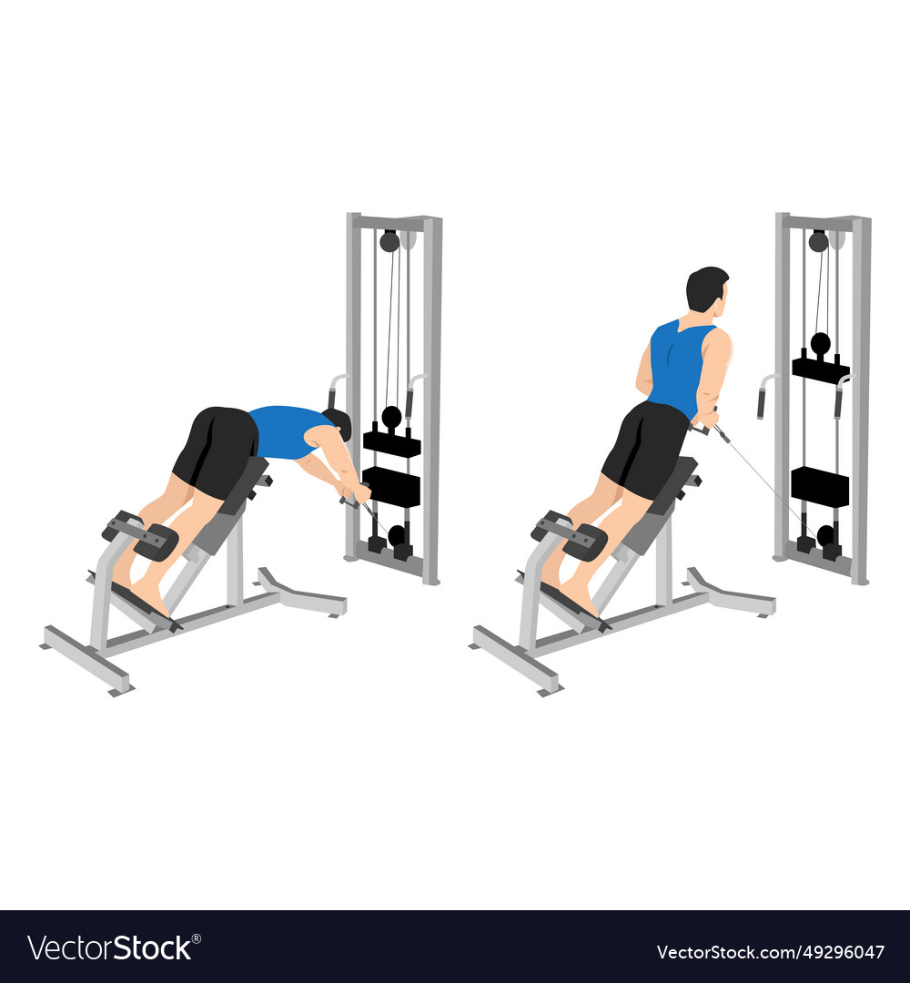 Man doing crossover machine cable row and back Vector Image