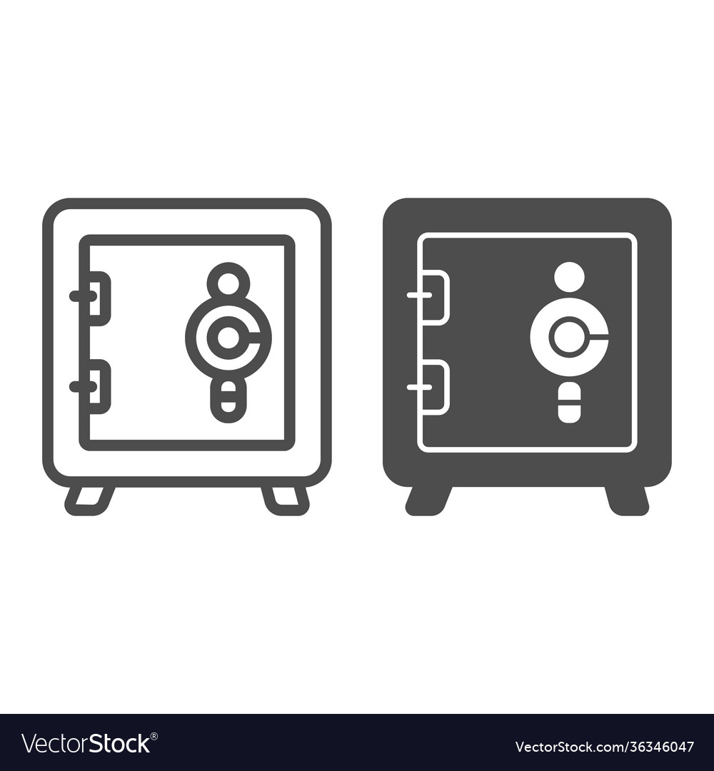 Office safe with lock line and solid icon web