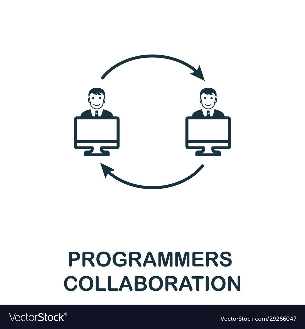 Programmers collaboration line icon thin design vector image Programmers collaboration line icon thin design